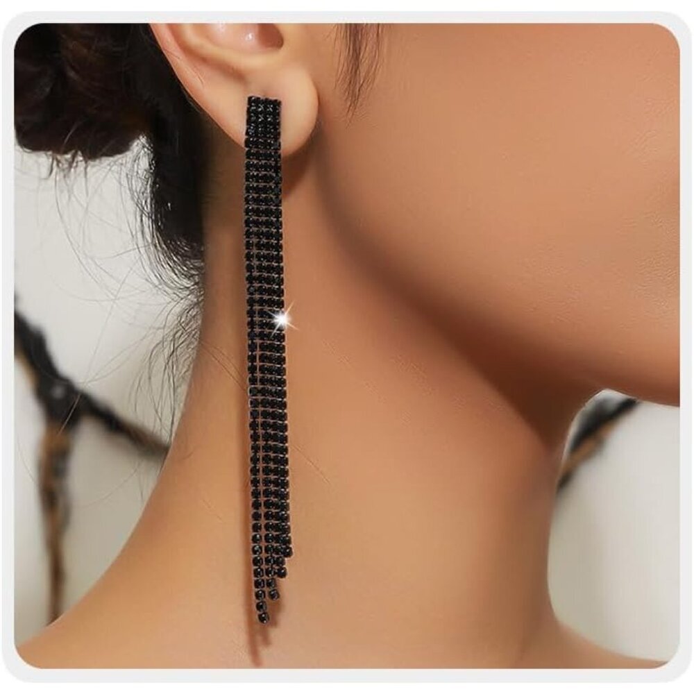 Summer Boho Bow Star Long Tassel Earrings for Women Rhinestone Crystal Setting W